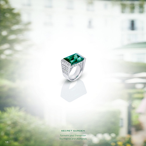 SECRET GARDEN Ring Turmalinring Geheimgarten mit grünem Turmalin 10 Karat weißen Diamanten Diamantring Turmalin-Diamant-Ring 750/000 Weißgold Golding Weißgoldring Turmalin-Diamant-Goldring